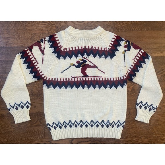 Sigallo Other - Vintage Ski Sweater Cream Skier Ski Fair Isle Nordic Acrylic Large Apres Ski
